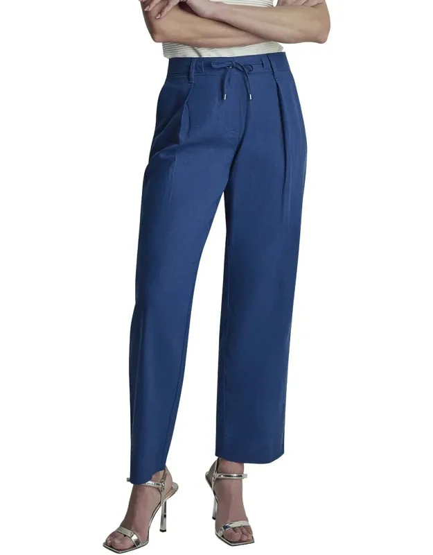 Stripe Pleated Wide Leg Linen-blend Pants