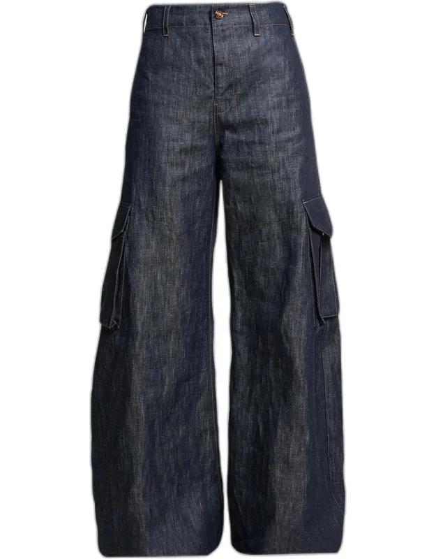 Eos Cotton-linen Sculptural Flared Cargo Pants