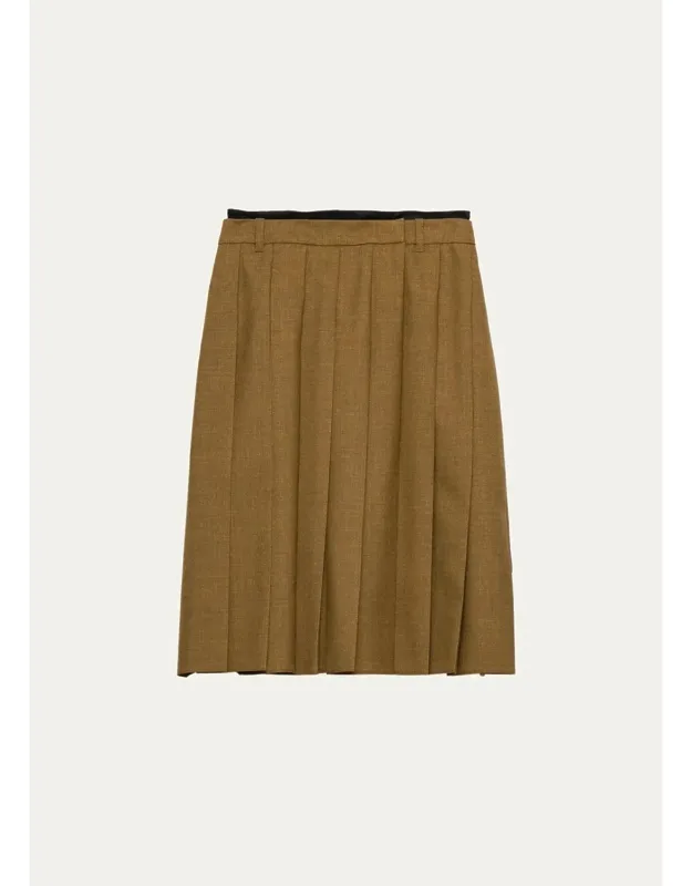 Pleated Wool Midi Skirt