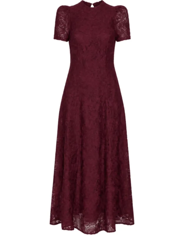 Textured Floral Applique Mesh Flared Maxi Dress