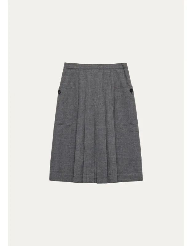 Pleated-front Wool A-line Skirt