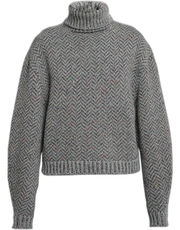 Cashmere Herringbone Turtleneck Sweater