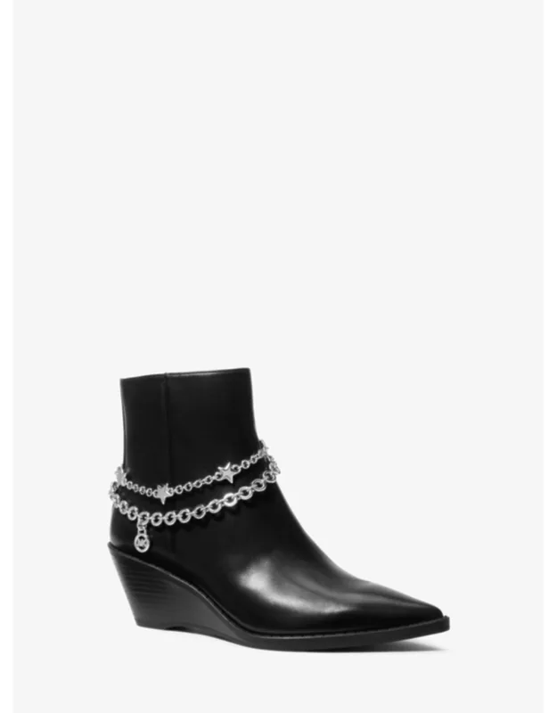 Embellished Leather Wedge Boot