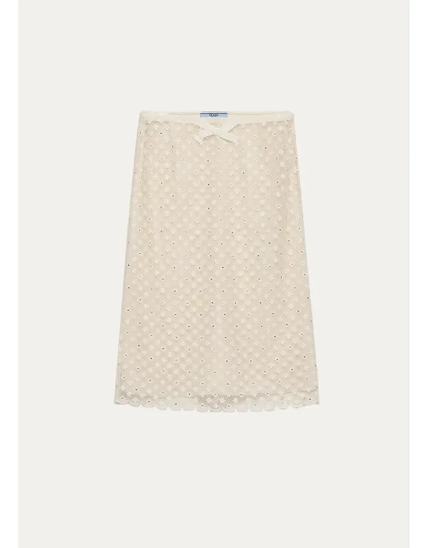 Embellished Floral Mesh A-line Skirt