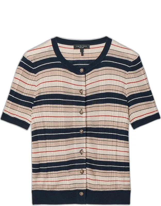 Striped Short-sleeve Cardigan