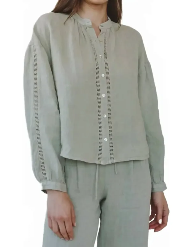 Mandarin Collar Trimmed Button Down Shirt