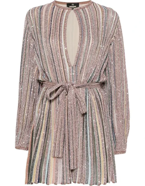 Sequin-embellished Striped Mini Dress