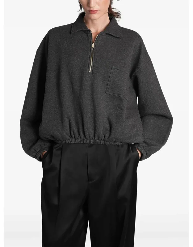 Alva Quarter-zip Elasticated-hem Cropped Sweatshirt