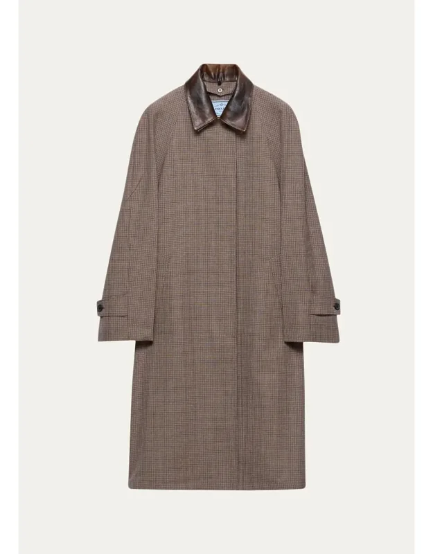 Plaid Wool-leather Belted Coat