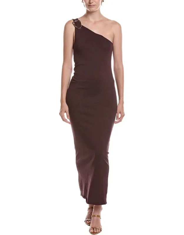Midi Dress With Gold-tone Hardware And Asymmetrical Neck