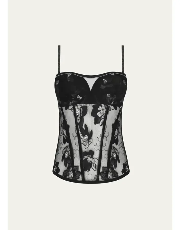 Embroidered Tulle Bustier Top