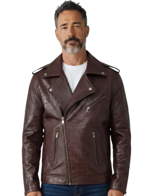 Alligator Print Embossed Biker Jacket