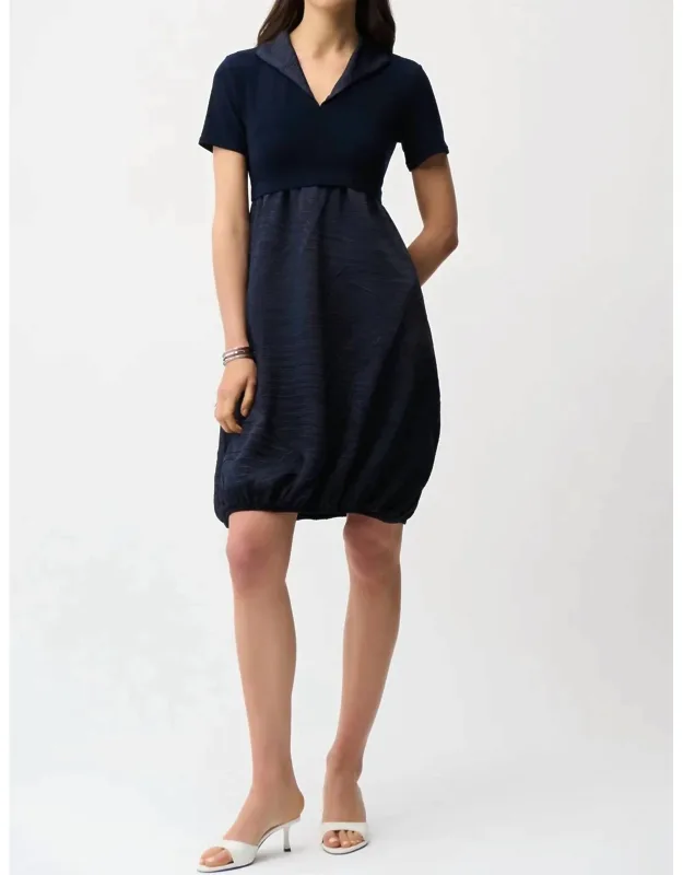 Collared Pleated Cocoon Dress
