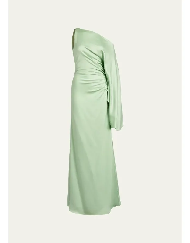 Kesia One-shoulder Ruched Satin Maxi Dress