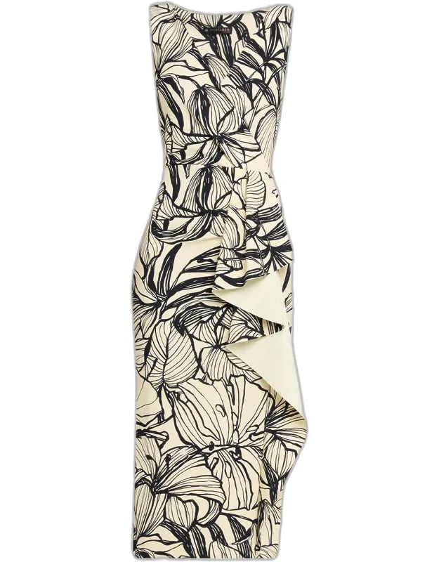 Sayon Botanical-print Bodycon Midi Dress