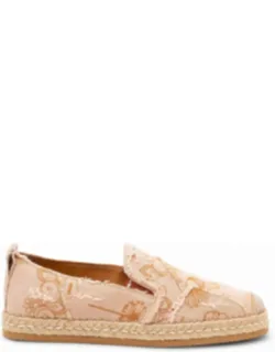 _flower-print Frayed Espadrille With Jute Midsole And Rubber Outsole_