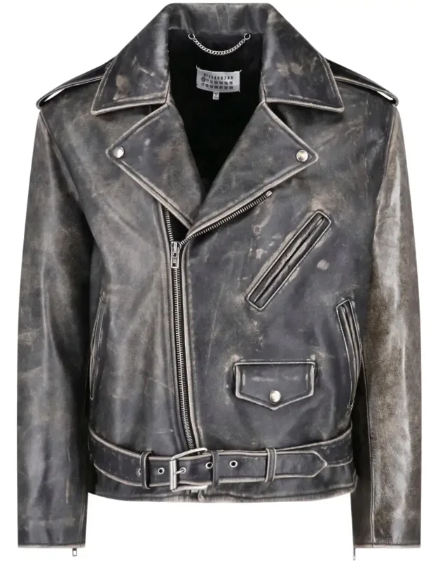 Distressed Suede Biker Jacket With Asymmetrical Zip Closure