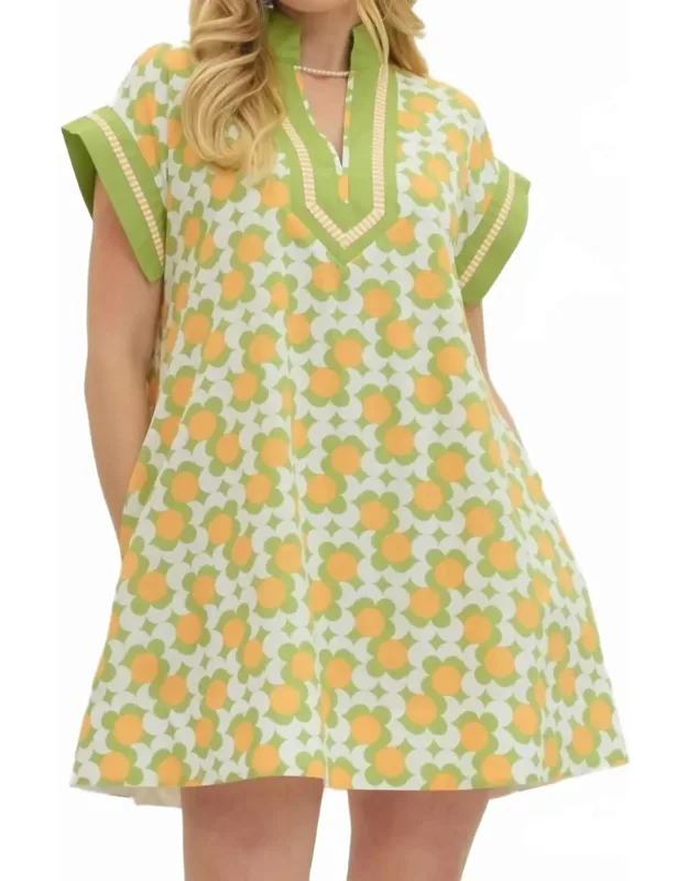Contrasting V-neck Mini Dress