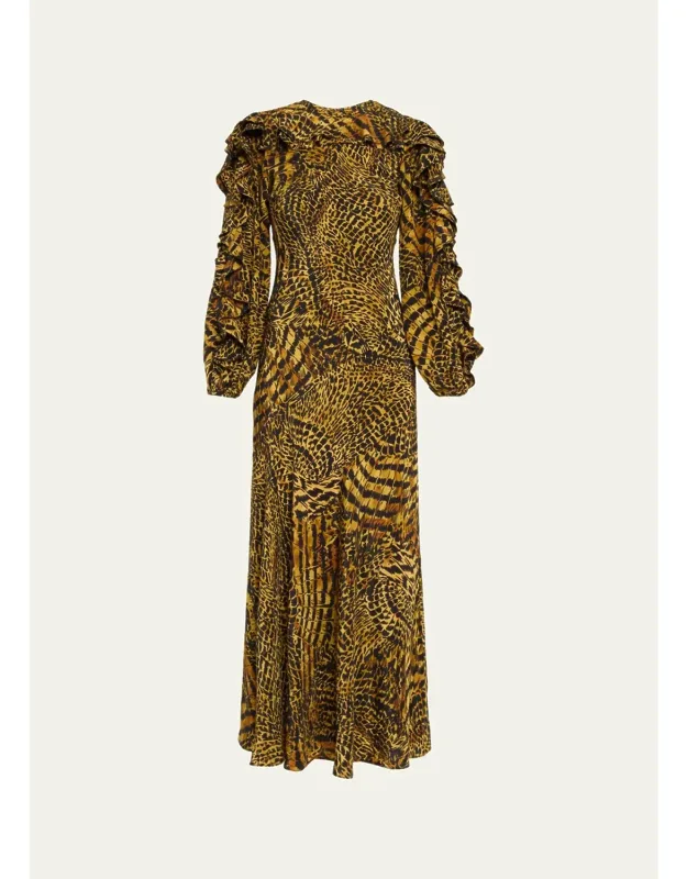 Sabrina Long-sleeve Silk Maxi Dress