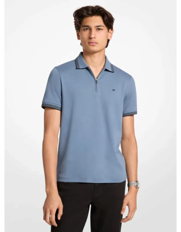 Zip-up Polo Shirt - 100% Cotton, Trim Blend