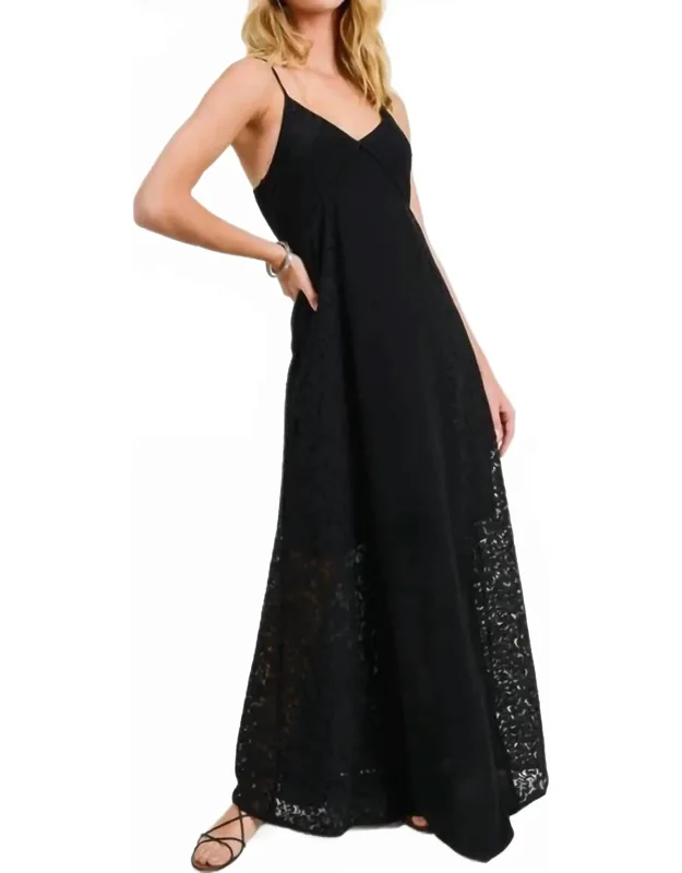 Lace Paneled V Neck Maxi Dress