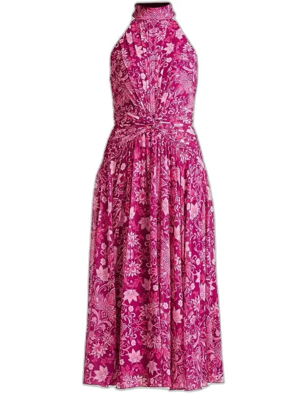 Pleated Floral Midi Dress