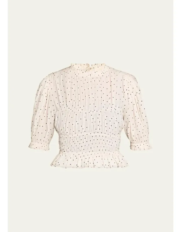 Cropped Short-sleeve Ruffled Cotton Top