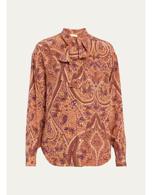 Lise Long-sleeve Tie-neck Silk Blouse