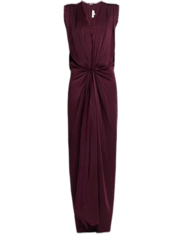 Draped Satin Column Maxi Dress