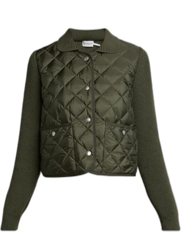 Quilted Padded Wool Cardigan