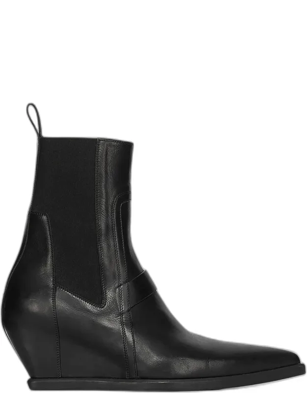 Point Toe Leather Wedge-heel Ankle Boots