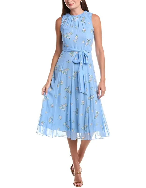 Chiffon Floral Print Fit And Flare Silk Midi Dress