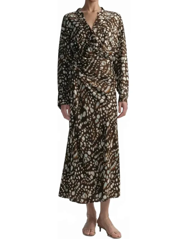 Jean Midi Skirt In Multi With Asymmetrical Hem And Gathered Draping