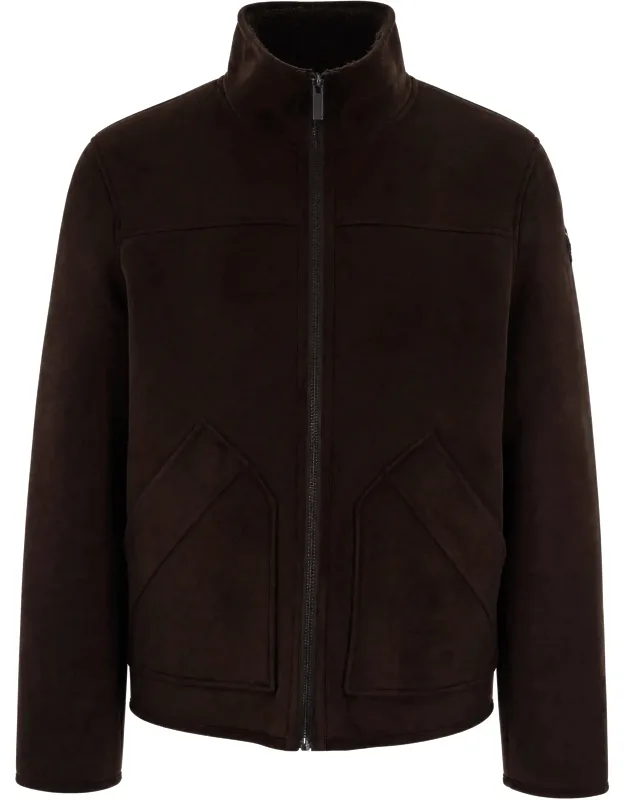 Tiled Suede Front-zip Patch-pocket Casual Jacket