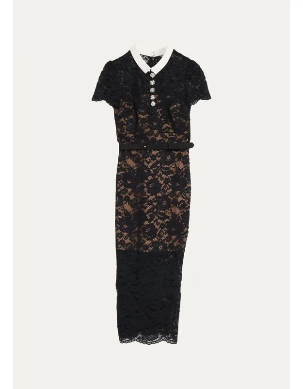 Lace Contrast Collar Midi Dress