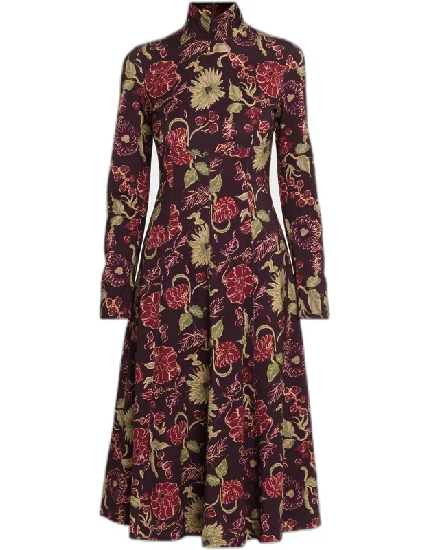 Floral Turtleneck Midi Dress