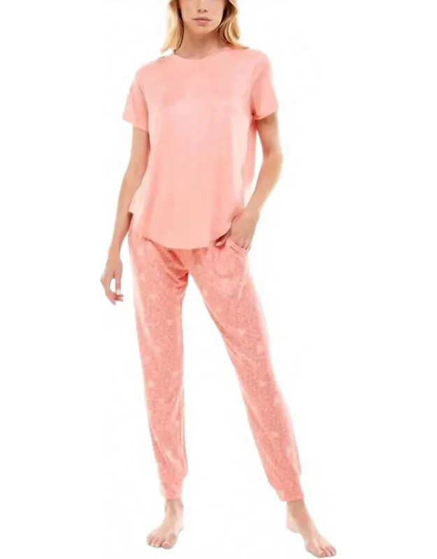 Whisper Luxe Short Sleeve Top And Jogger Pants Set In Spacedyetidal, Ultra-soft Pajama Set
