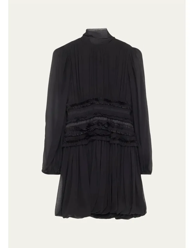 Celestine Long-sleeve Mini Silk Dress
