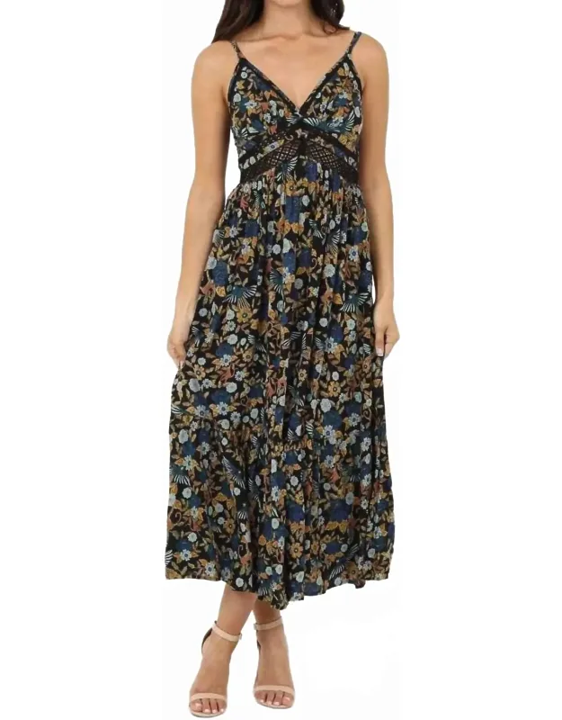 V Neck Lace Trim Maxi Dress