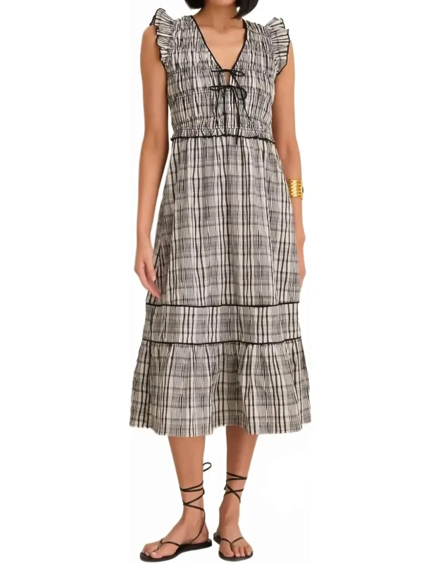 Lacey Smocked Tie Front Midi Dress