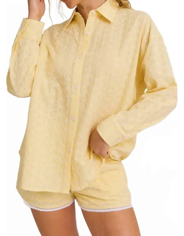 Eyelet Button Down Lace Trim Shorts & Head Scarf Three-piece Set