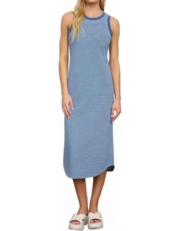 Washed Stripe Sleeveless Tank Knit Midi Dress