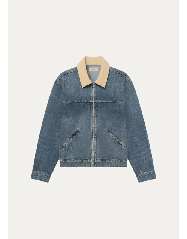 Corduroy-collar Denim Zip Trucker Jacket