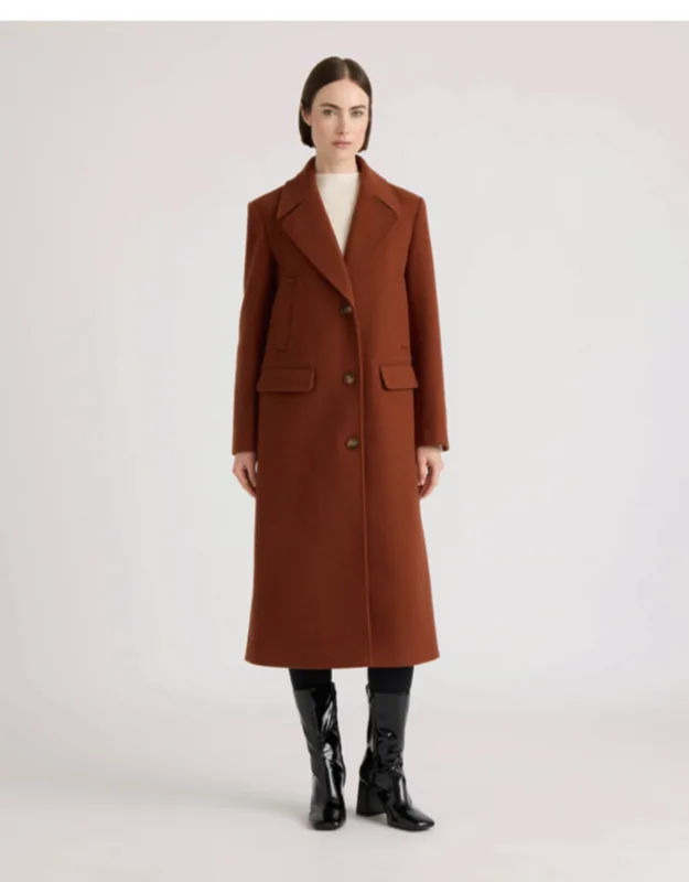 Faix Wool Longline Coat With Four Pockets And Notch Collar