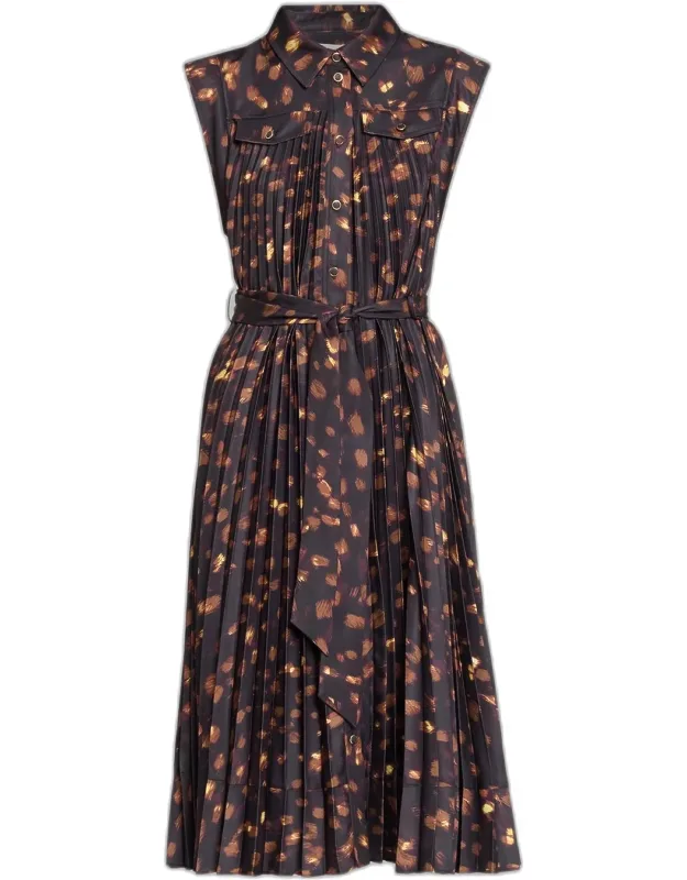 Printed Accordion-pleat Knee-length Dress