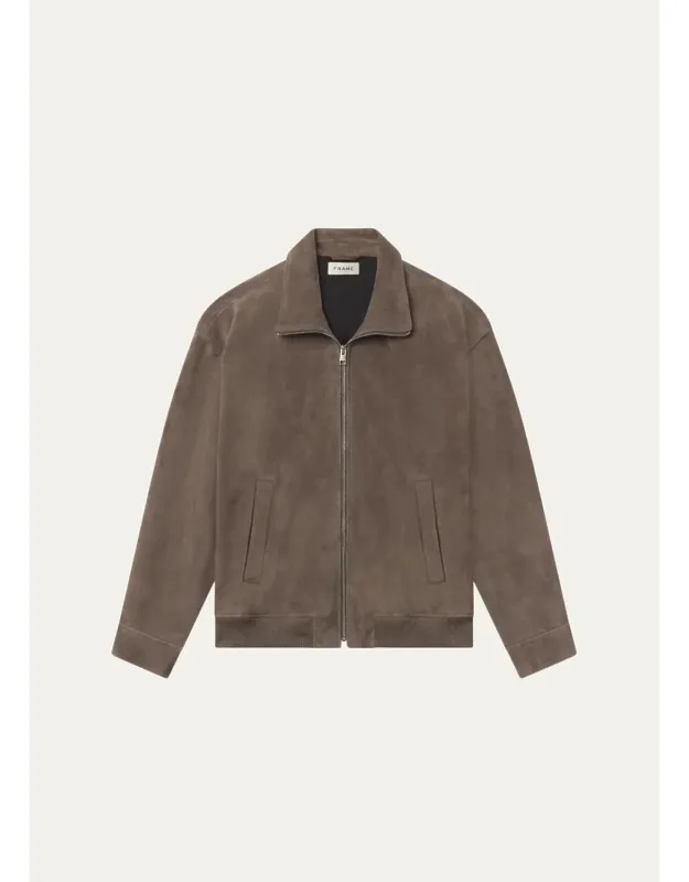 Suede Full-zip Bomber Jacket