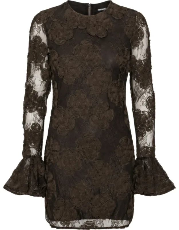 3d Floral Flared Cuffs Mini Dress