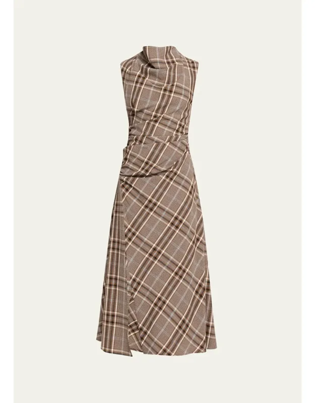 Plaid Cowl-neck Maxi Dress