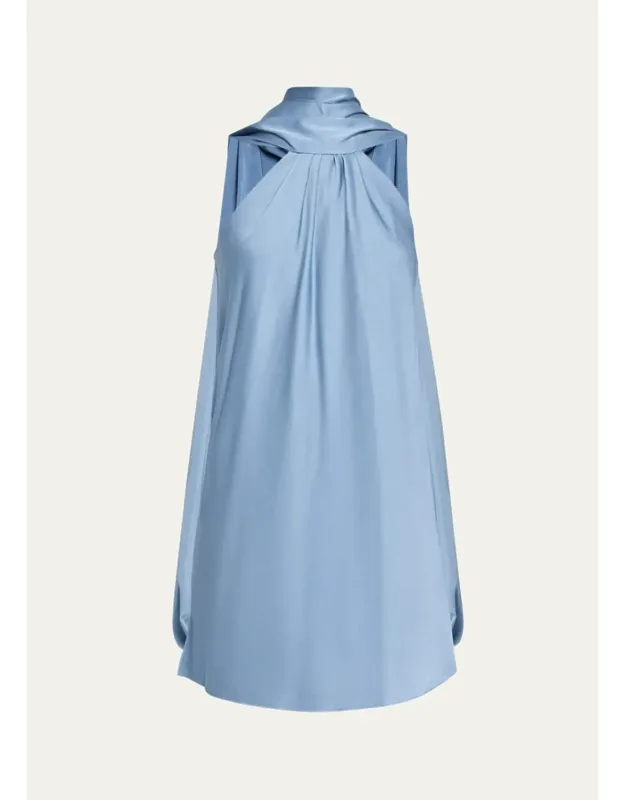 Satin Mock Turtleneck Sleeveless Mini Dress