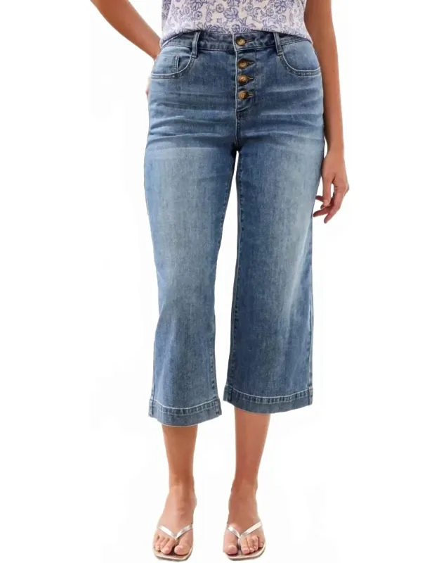 Audrey Button Fly Wide Crop Jeans
